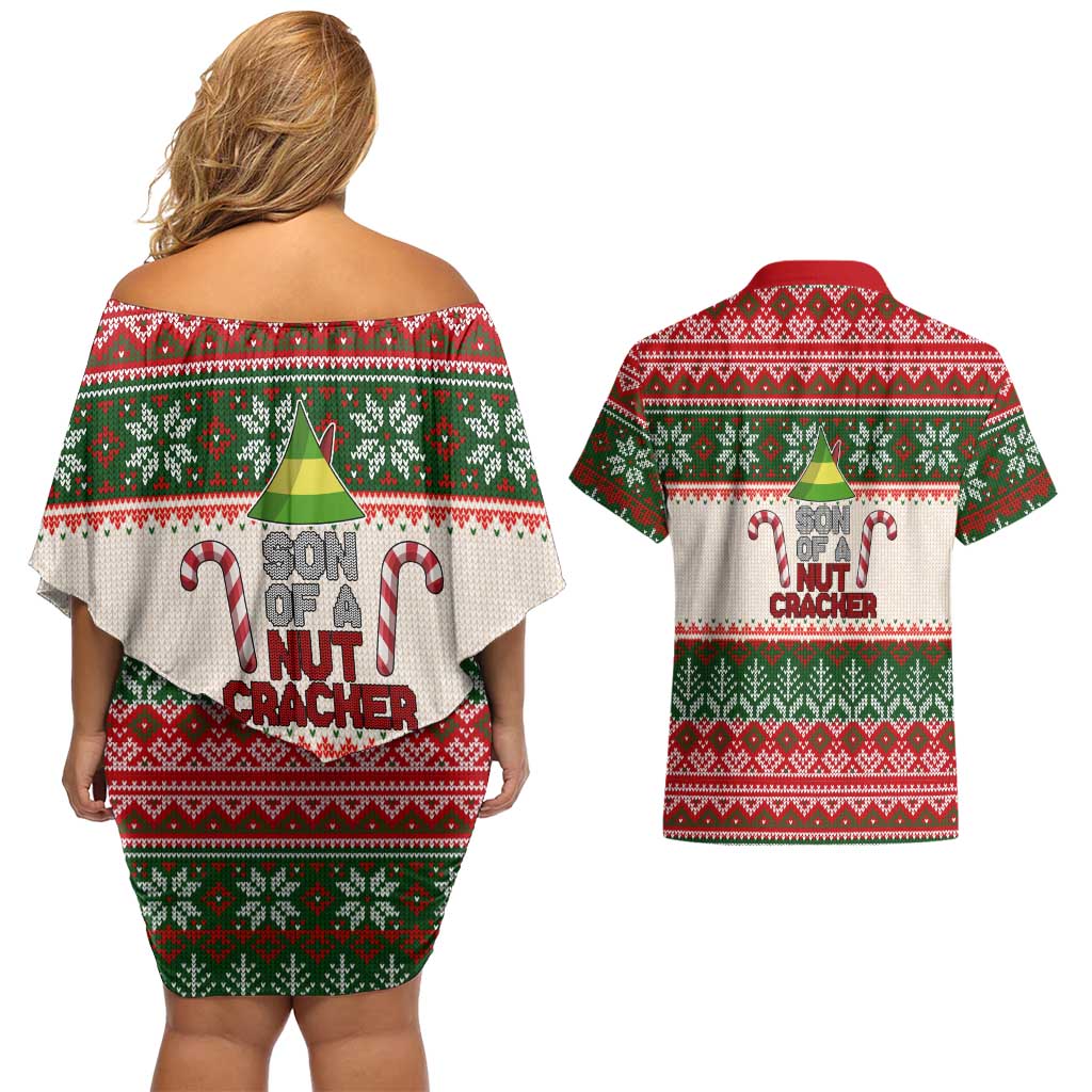 Son Of A Nut Cracker Christmas Couples Matching Off Shoulder Short Dress and Hawaiian Shirt Xmas Holiday Patterns - Wonder Print Shop