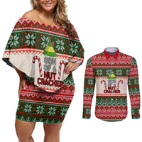 Son Of A Nut Cracker Christmas Couples Matching Off Shoulder Short Dress and Long Sleeve Button Shirt Xmas Holiday Patterns - Wonder Print Shop