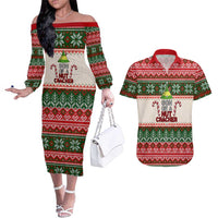 Son Of A Nut Cracker Christmas Couples Matching Off The Shoulder Long Sleeve Dress and Hawaiian Shirt Xmas Holiday Patterns - Wonder Print Shop