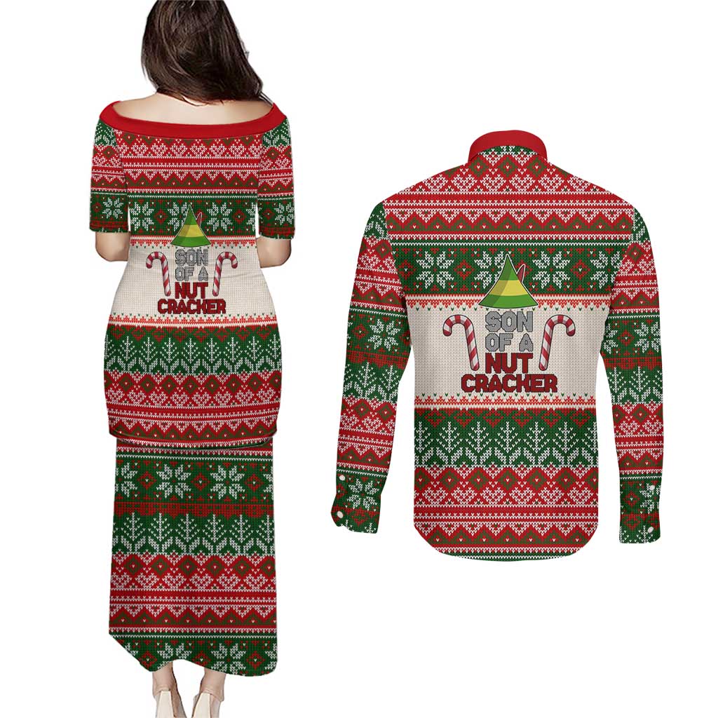 Son Of A Nut Cracker Christmas Couples Matching Puletasi and Long Sleeve Button Shirt Xmas Holiday Patterns - Wonder Print Shop