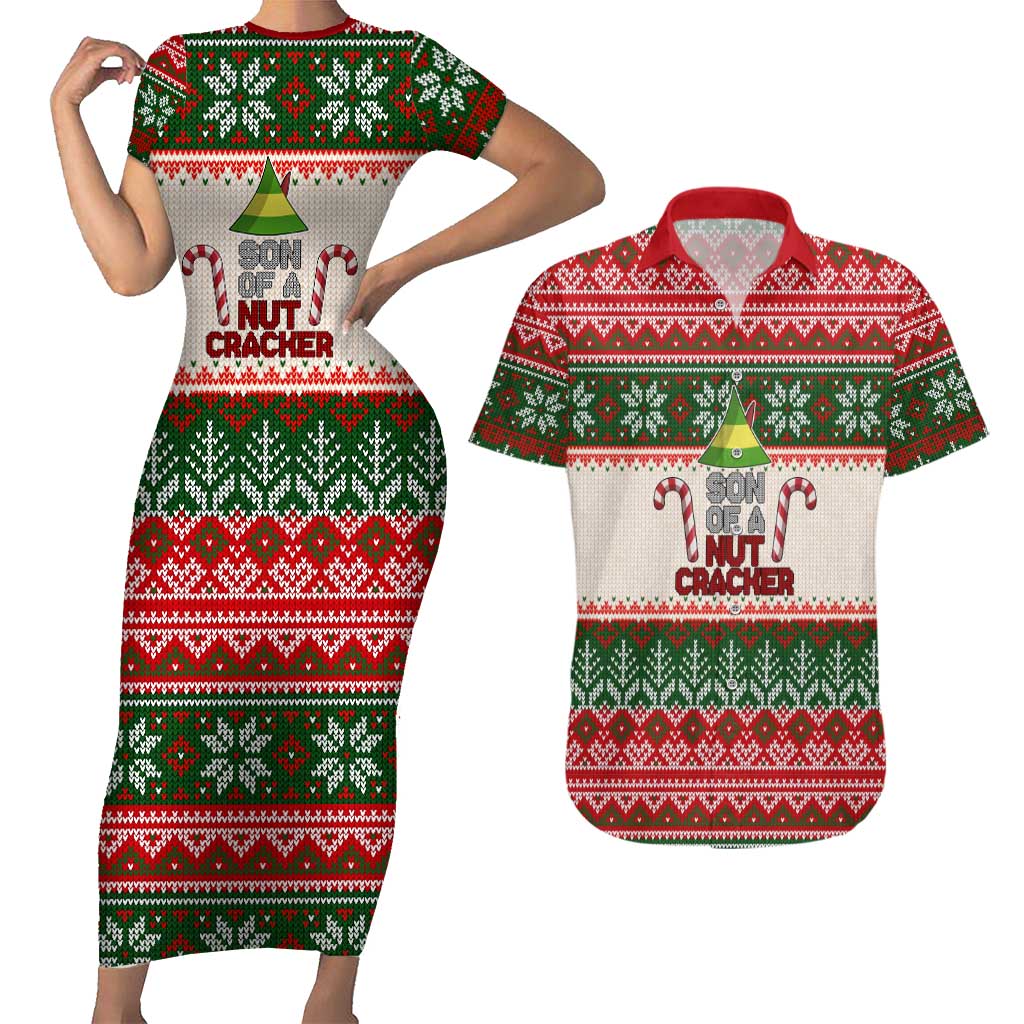Son Of A Nut Cracker Christmas Couples Matching Short Sleeve Bodycon Dress and Hawaiian Shirt Xmas Holiday Patterns - Wonder Print Shop