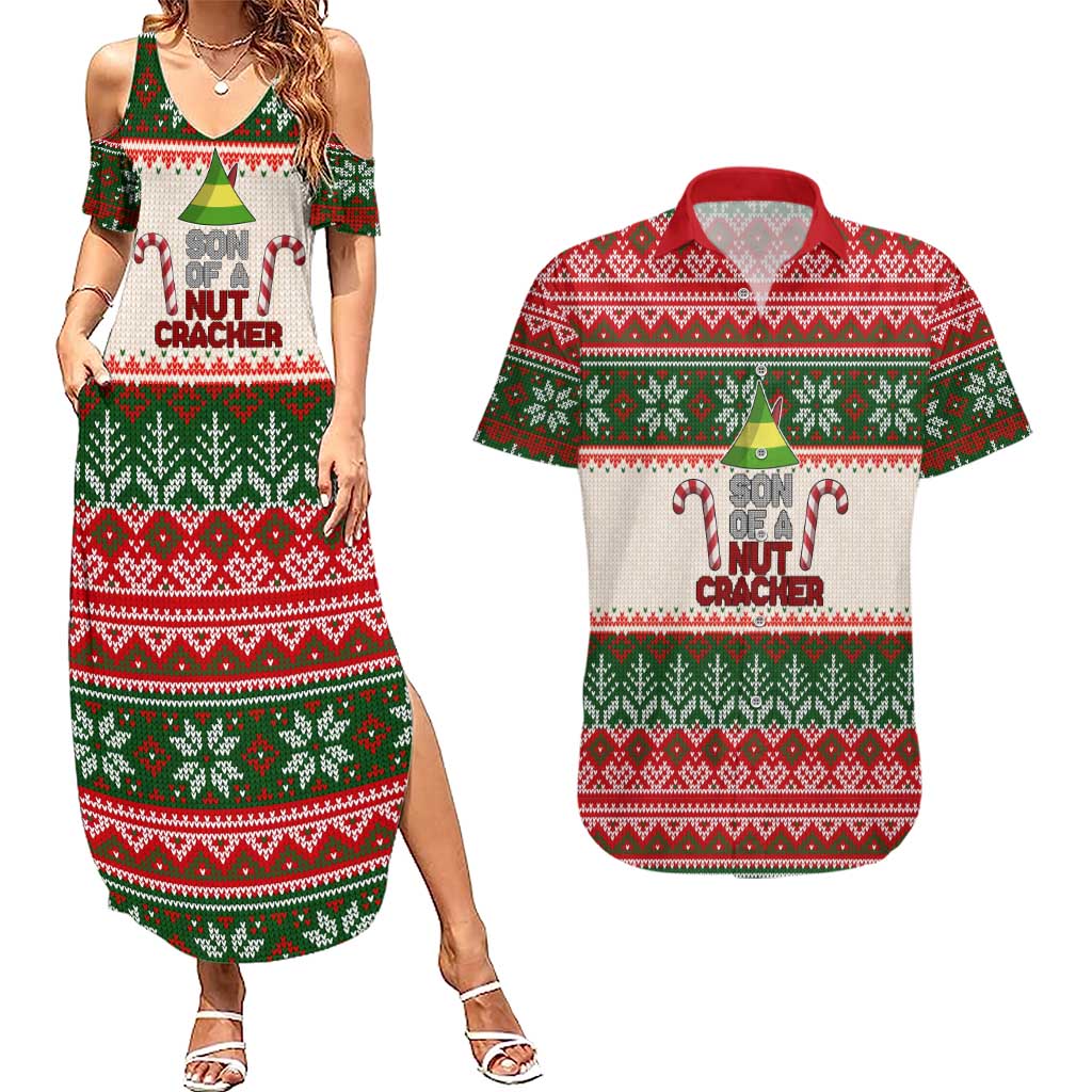 Son Of A Nut Cracker Christmas Couples Matching Summer Maxi Dress and Hawaiian Shirt Xmas Holiday Patterns - Wonder Print Shop