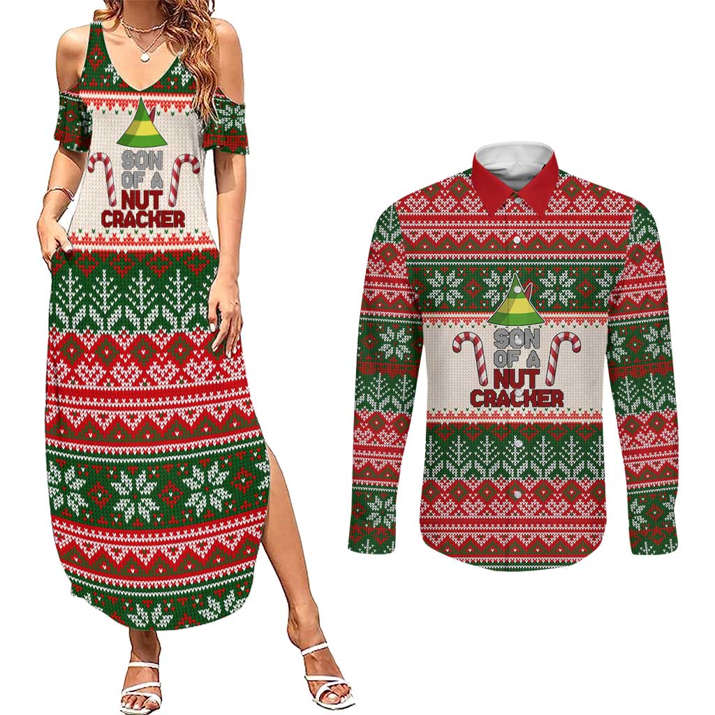 Son Of A Nut Cracker Christmas Couples Matching Summer Maxi Dress and Long Sleeve Button Shirt Xmas Holiday Patterns - Wonder Print Shop