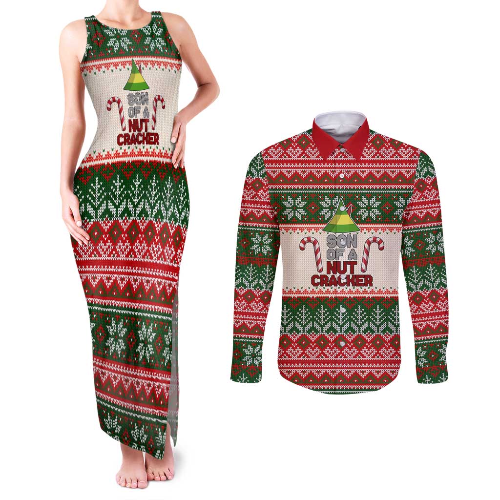 Son Of A Nut Cracker Christmas Couples Matching Tank Maxi Dress and Long Sleeve Button Shirt Xmas Holiday Patterns - Wonder Print Shop