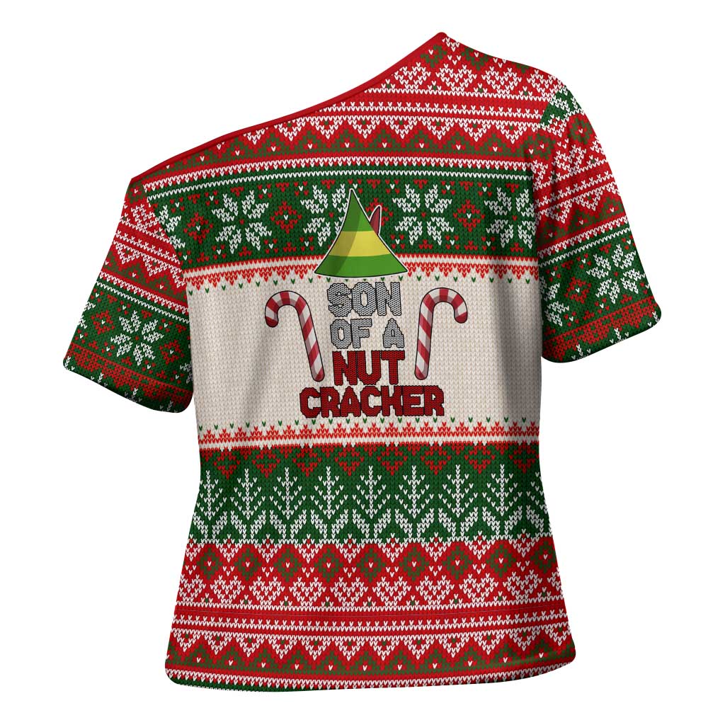 Son Of A Nut Cracker Christmas Cross Shoulder Shirt Xmas Holiday Patterns - Wonder Print Shop