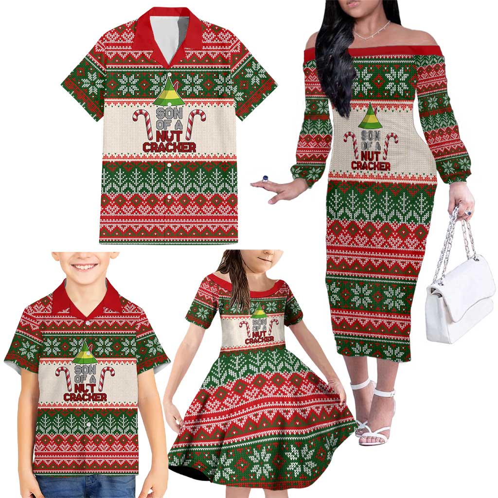 Son Of A Nut Cracker Christmas Family Matching Off The Shoulder Long Sleeve Dress and Hawaiian Shirt Xmas Holiday Patterns - Wonder Print Shop