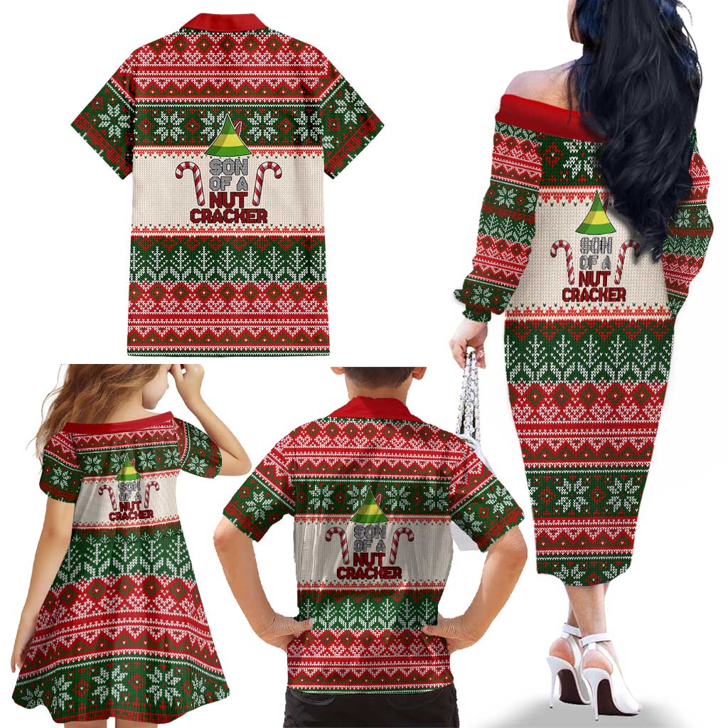 Son Of A Nut Cracker Christmas Family Matching Off The Shoulder Long Sleeve Dress and Hawaiian Shirt Xmas Holiday Patterns - Wonder Print Shop