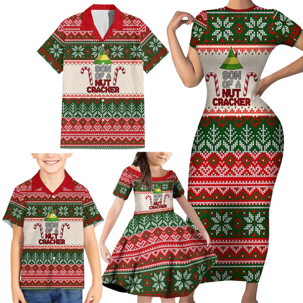 Son Of A Nut Cracker Christmas Family Matching Short Sleeve Bodycon Dress and Hawaiian Shirt Xmas Holiday Patterns - Wonder Print Shop