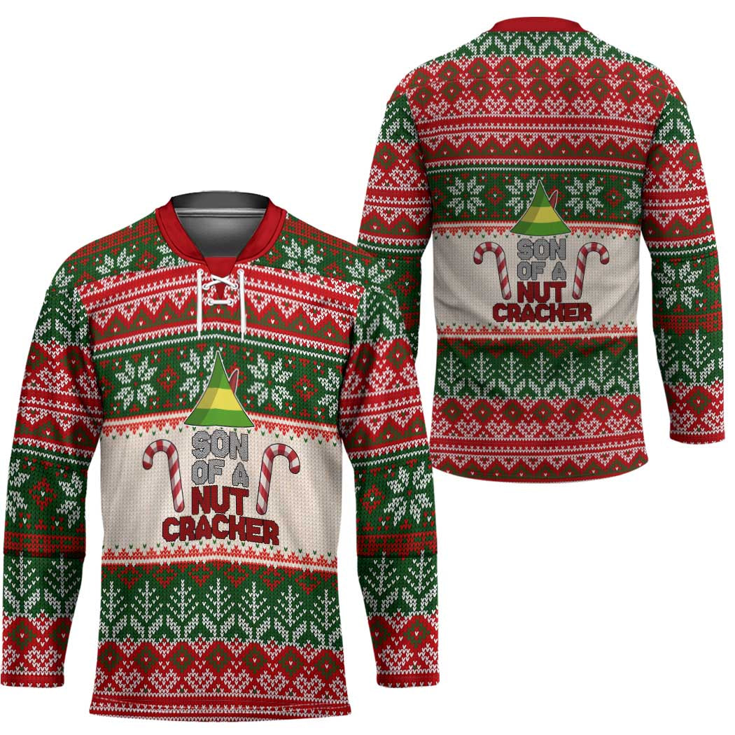 Son Of A Nut Cracker Christmas Hockey Jersey Xmas Holiday Patterns - Wonder Print Shop