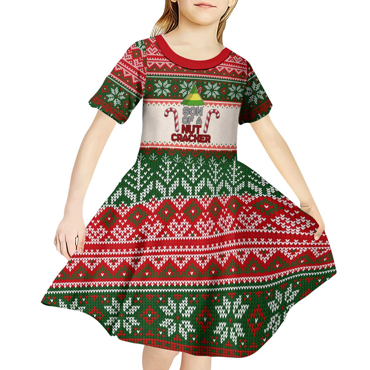 Son Of A Nut Cracker Christmas Kid Short Sleeve Dress Xmas Holiday Patterns - Wonder Print Shop