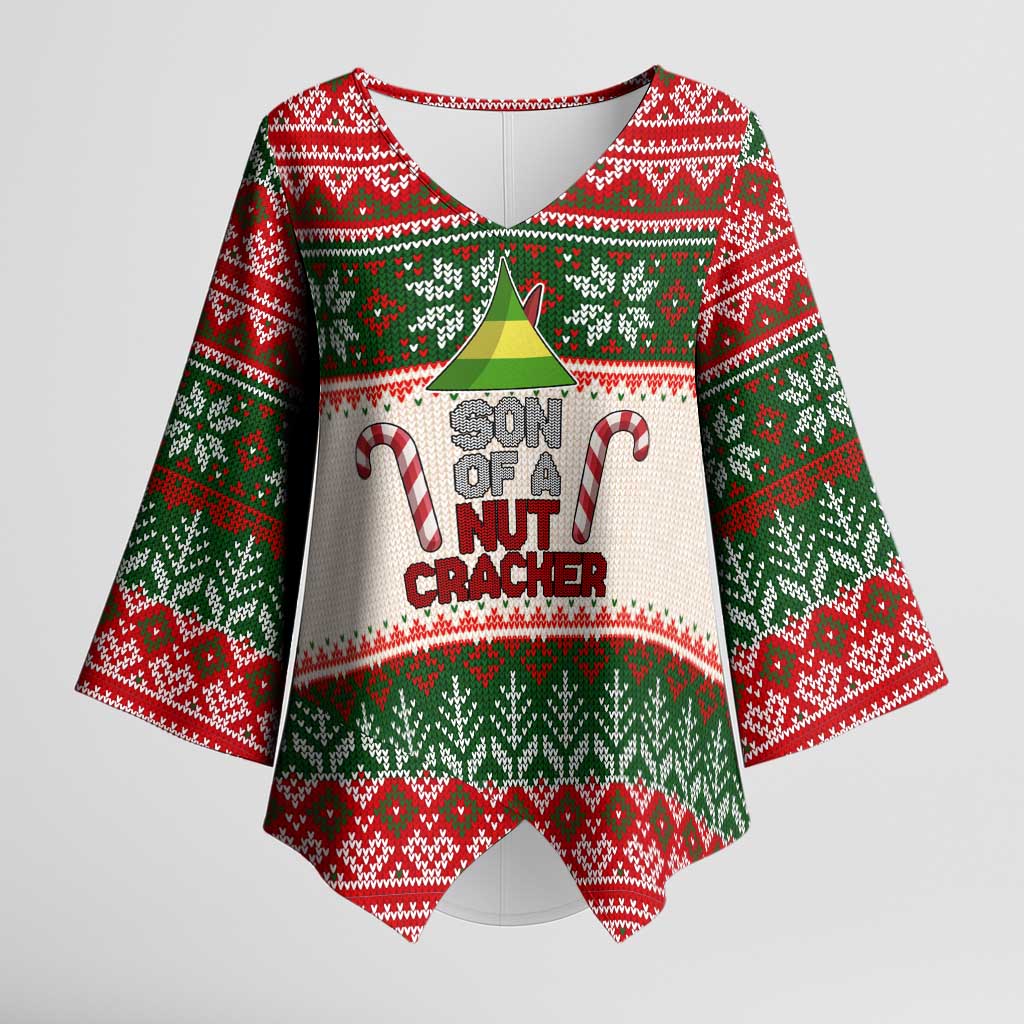 Son Of A Nut Cracker Christmas Kimono Sleeve Blouse Xmas Holiday Patterns - Wonder Print Shop