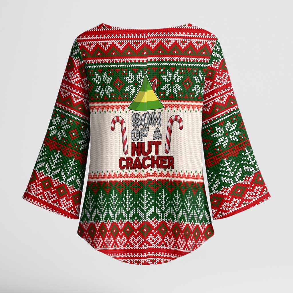 Son Of A Nut Cracker Christmas Kimono Sleeve Blouse Xmas Holiday Patterns - Wonder Print Shop