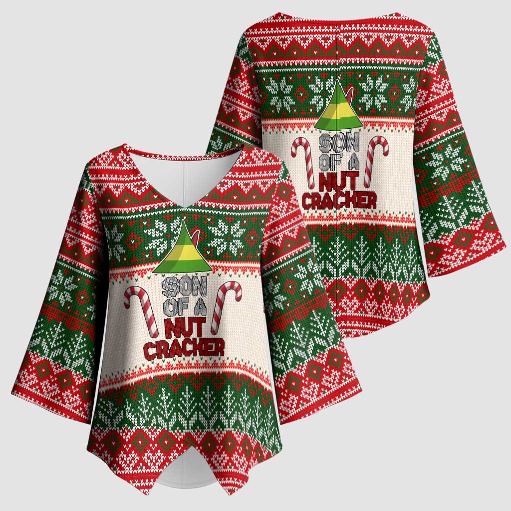 Son Of A Nut Cracker Christmas Kimono Sleeve Blouse Xmas Holiday Patterns - Wonder Print Shop