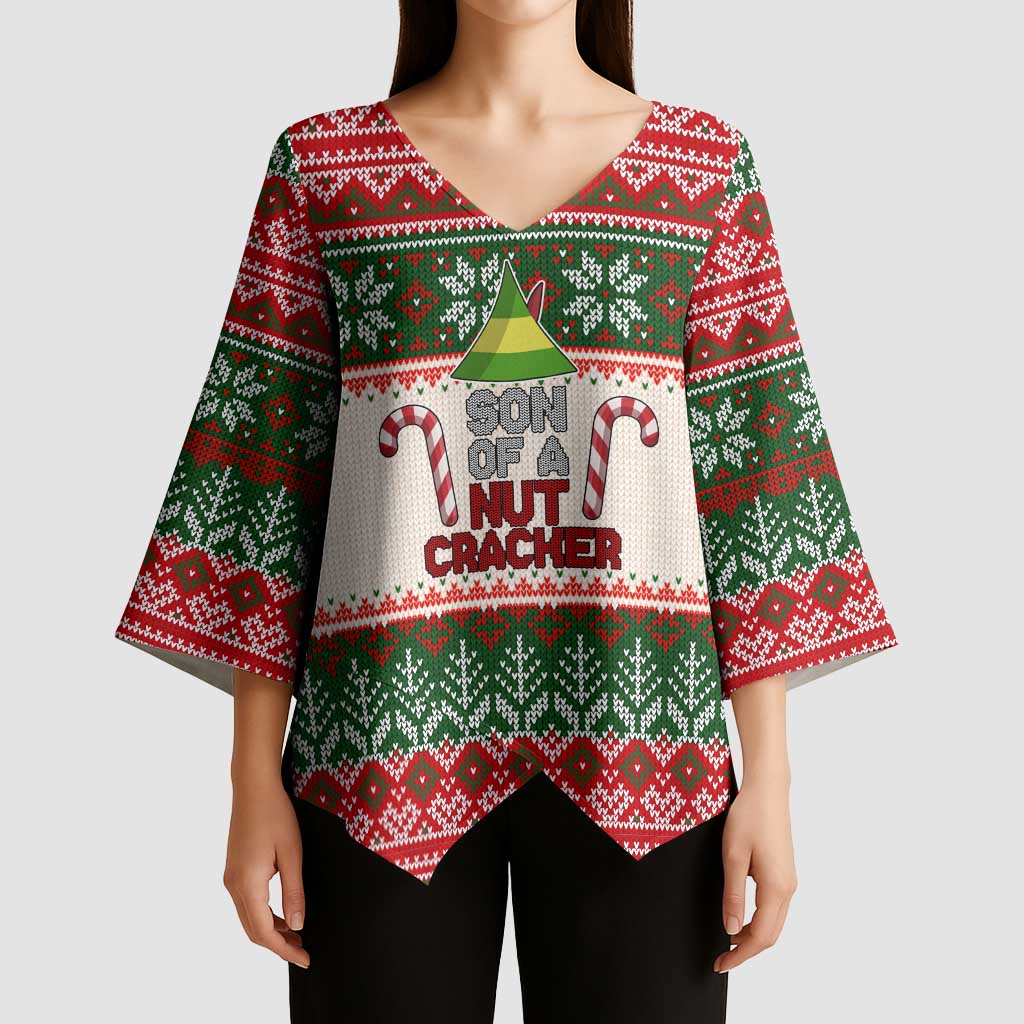 Son Of A Nut Cracker Christmas Kimono Sleeve Blouse Xmas Holiday Patterns - Wonder Print Shop