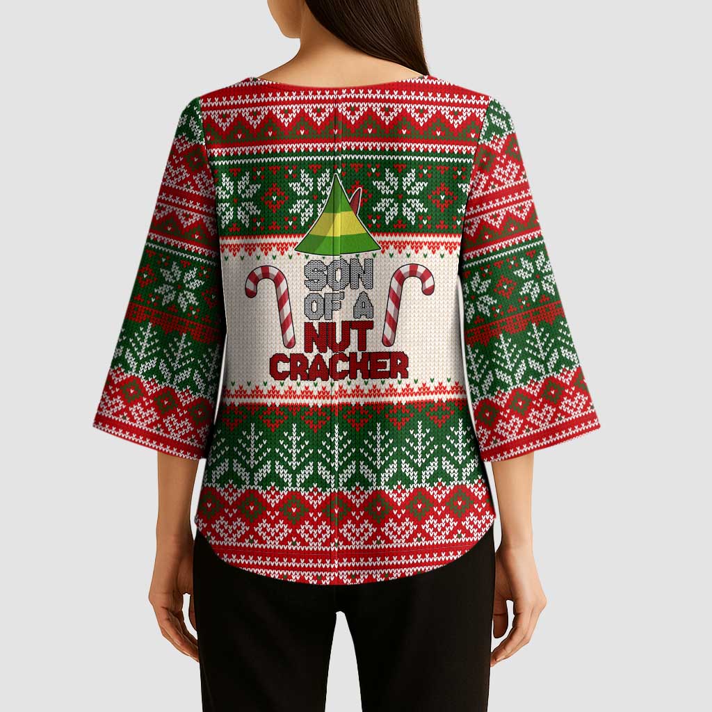 Son Of A Nut Cracker Christmas Kimono Sleeve Blouse Xmas Holiday Patterns - Wonder Print Shop