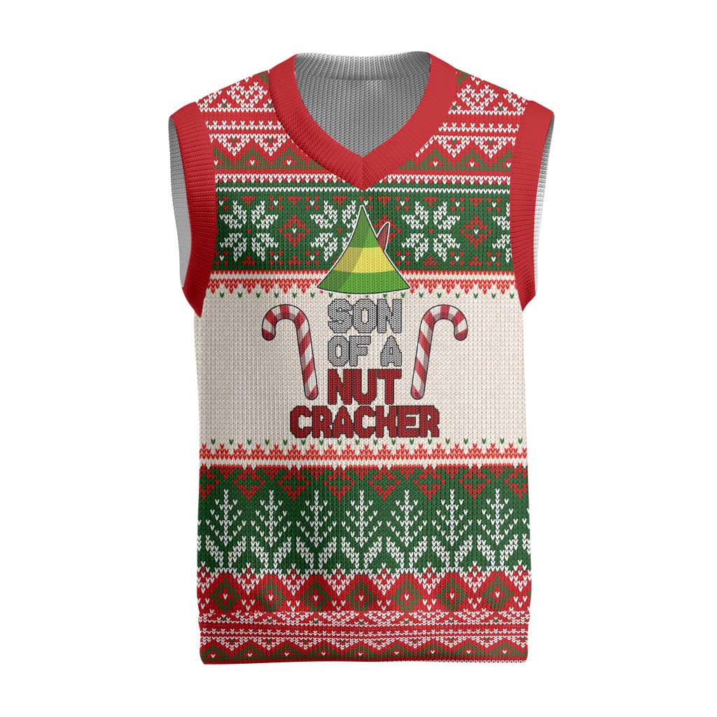 Son Of A Nut Cracker Christmas Knitted V-Neck Vest Xmas Holiday Patterns - Wonder Print Shop