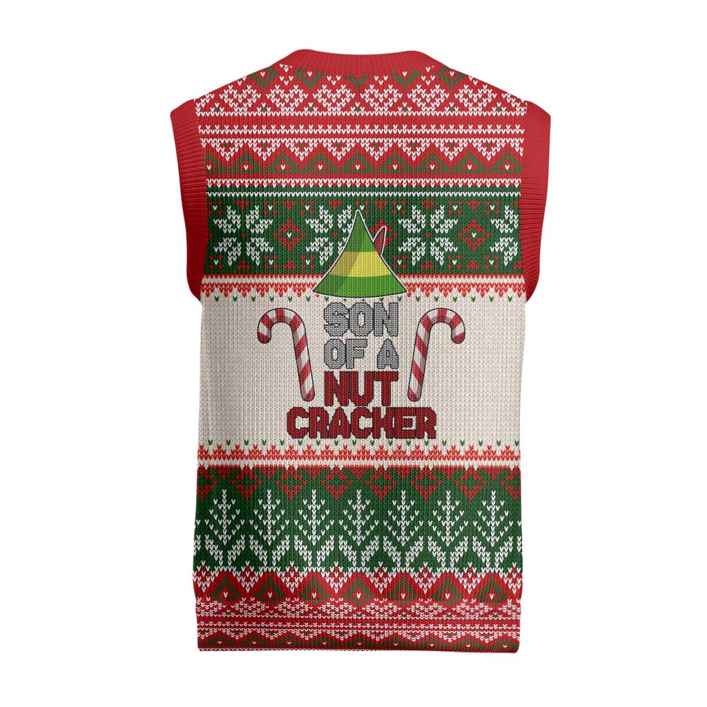 Son Of A Nut Cracker Christmas Knitted V-Neck Vest Xmas Holiday Patterns - Wonder Print Shop
