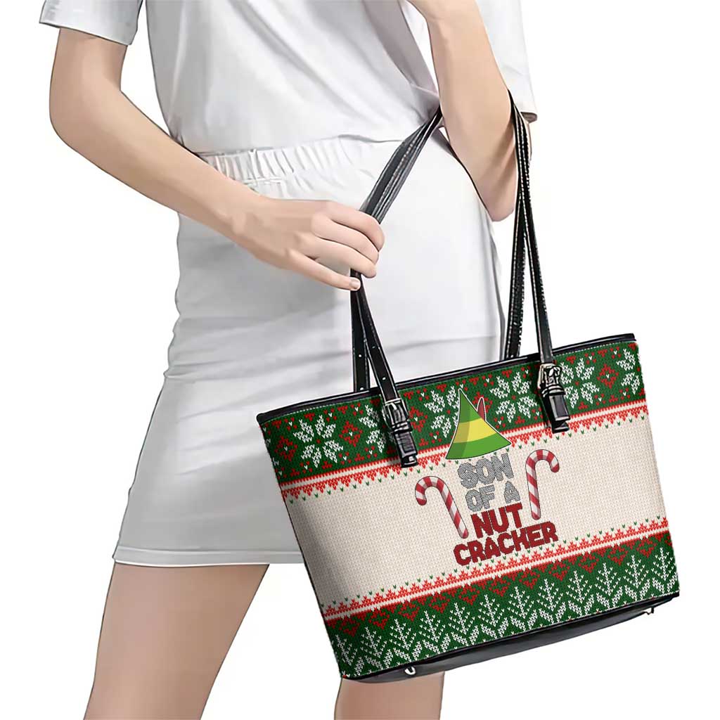 Son Of A Nut Cracker Christmas Leather Tote Bag Xmas Holiday Patterns - Wonder Print Shop