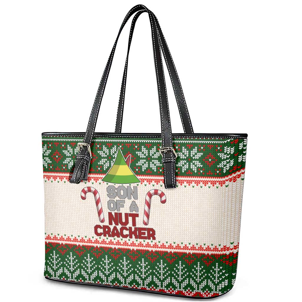 Son Of A Nut Cracker Christmas Leather Tote Bag Xmas Holiday Patterns - Wonder Print Shop