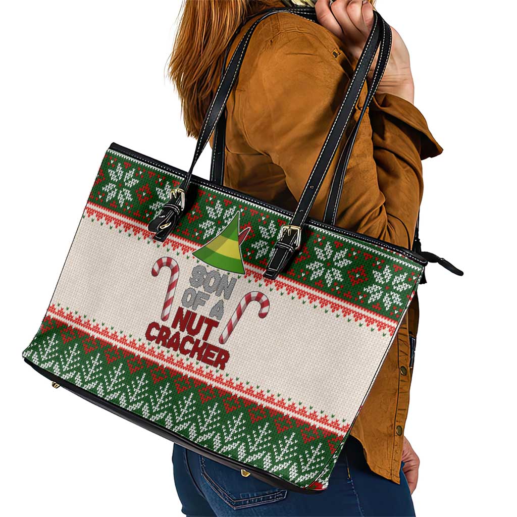 Son Of A Nut Cracker Christmas Leather Tote Bag Xmas Holiday Patterns - Wonder Print Shop