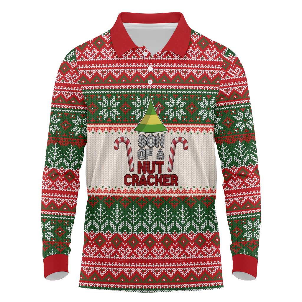 Son Of A Nut Cracker Christmas Long Sleeve Polo Shirt Xmas Holiday Patterns - Wonder Print Shop