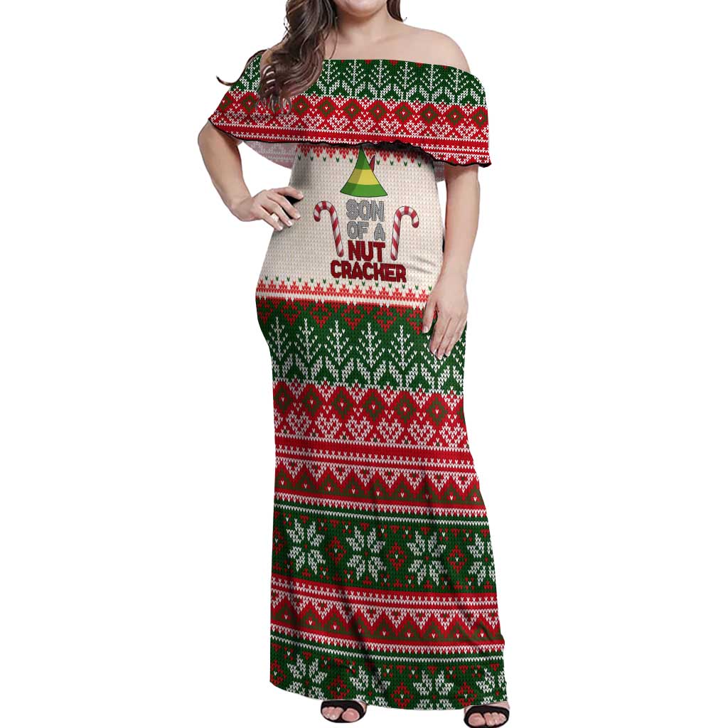 Son Of A Nut Cracker Christmas Off Shoulder Maxi Dress Xmas Holiday Patterns - Wonder Print Shop