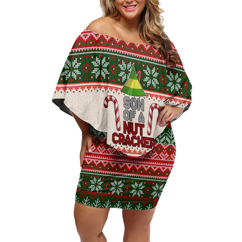 Son Of A Nut Cracker Christmas Off Shoulder Short Dress Xmas Holiday Patterns - Wonder Print Shop
