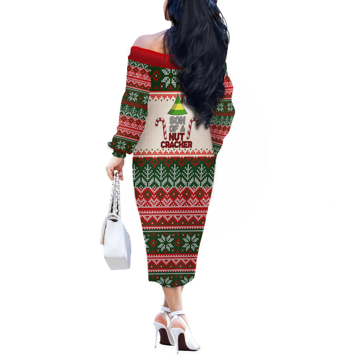 Son Of A Nut Cracker Christmas Off The Shoulder Long Sleeve Dress Xmas Holiday Patterns - Wonder Print Shop