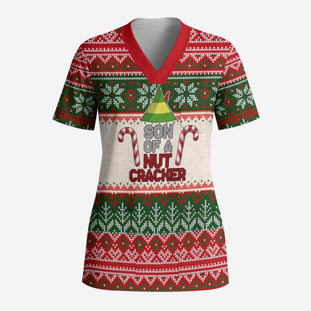 Son Of A Nut Cracker Christmas Scrub Top Xmas Holiday Patterns - Wonder Print Shop