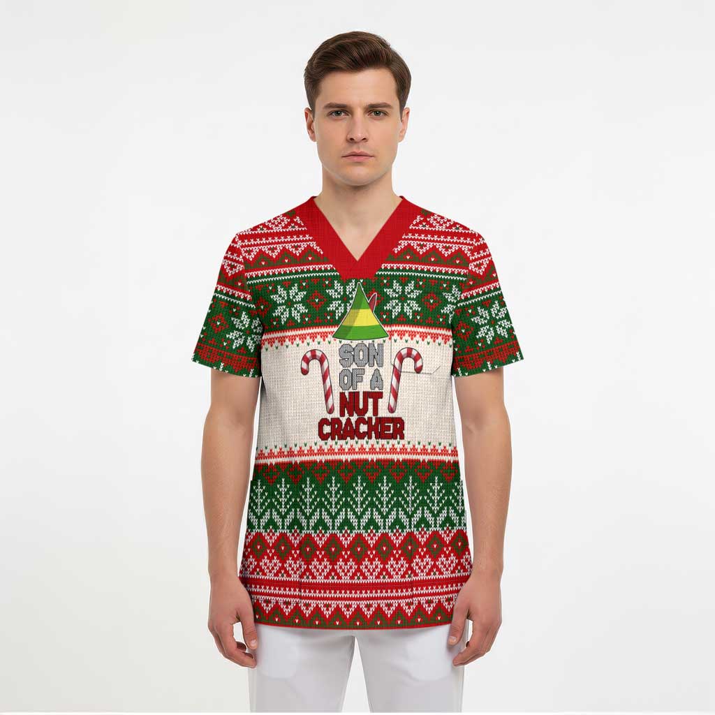 Son Of A Nut Cracker Christmas Scrub Top Xmas Holiday Patterns - Wonder Print Shop