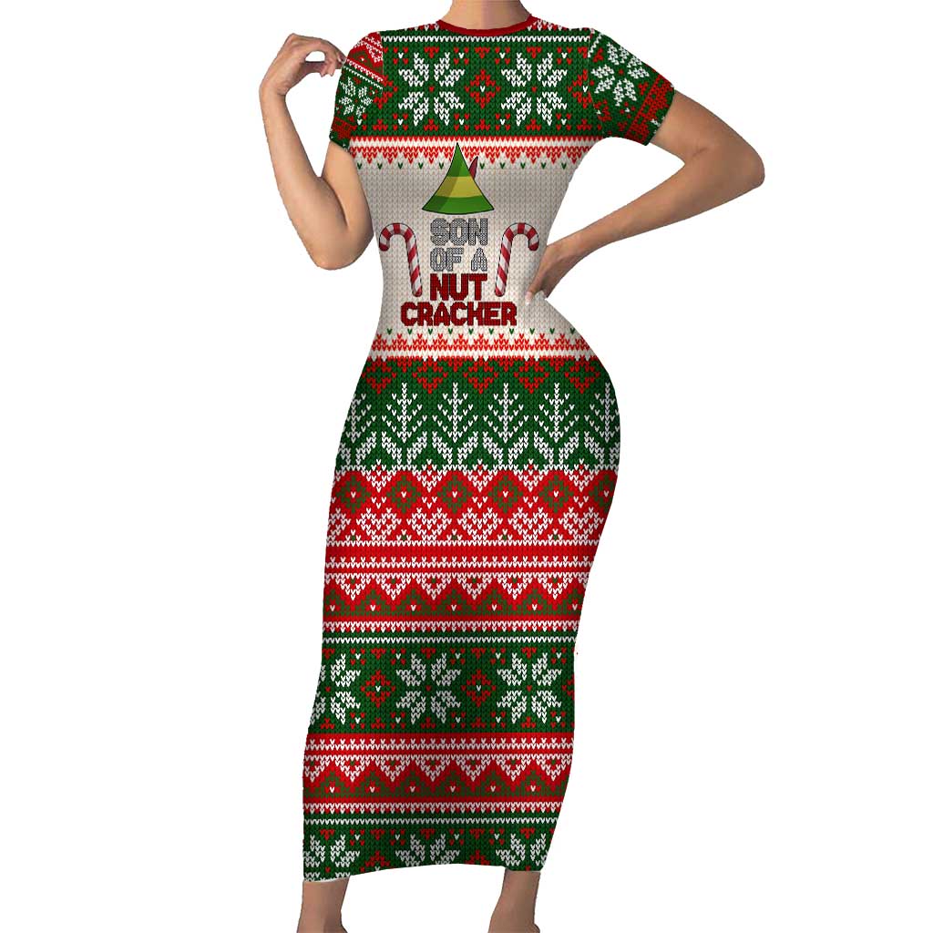 Son Of A Nut Cracker Christmas Short Sleeve Bodycon Dress Xmas Holiday Patterns - Wonder Print Shop