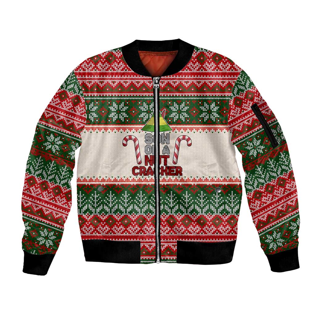Son Of A Nut Cracker Christmas Sleeve Zip Bomber Jacket Xmas Holiday Patterns - Wonder Print Shop