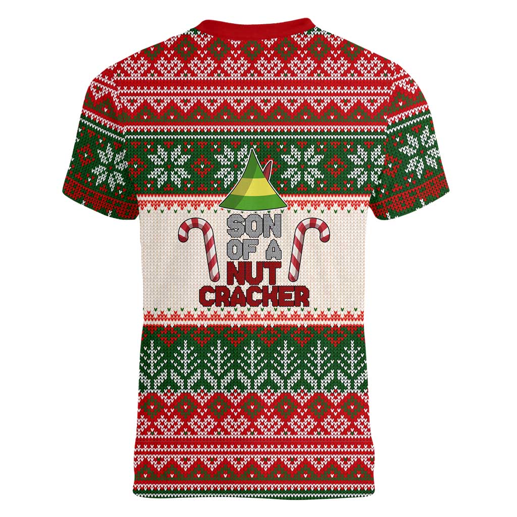 Son Of A Nut Cracker Christmas Women V-Neck T-Shirt Xmas Holiday Patterns - Wonder Print Shop