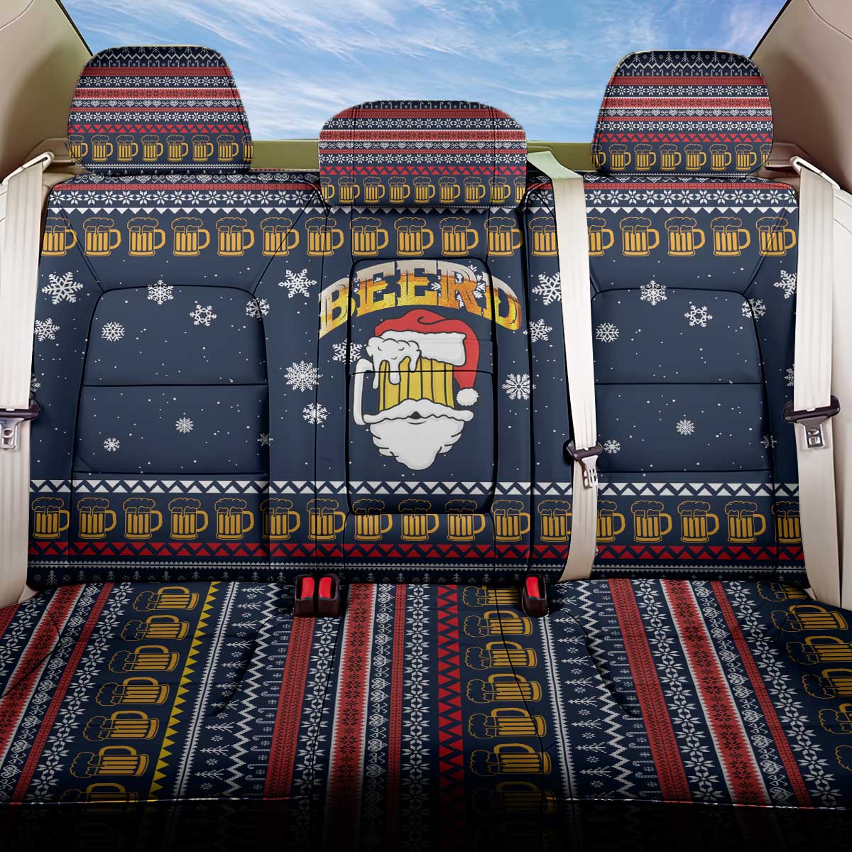Santa Beerd Christmas Back Car Seat Cover Xmas Holiday Patterns - Wonder Print Shop