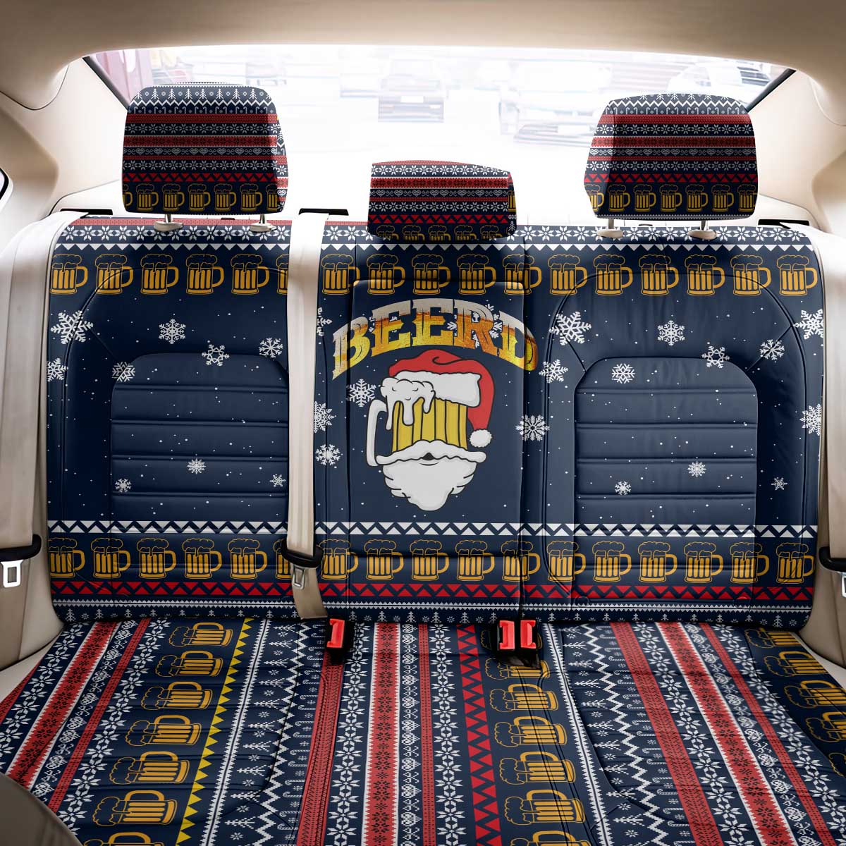 Santa Beerd Christmas Back Car Seat Cover Xmas Holiday Patterns - Wonder Print Shop