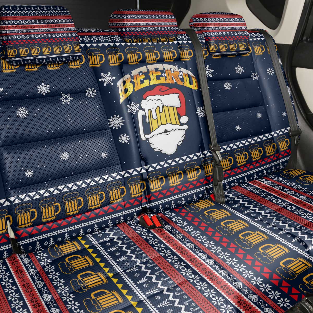 Santa Beerd Christmas Back Car Seat Cover Xmas Holiday Patterns - Wonder Print Shop