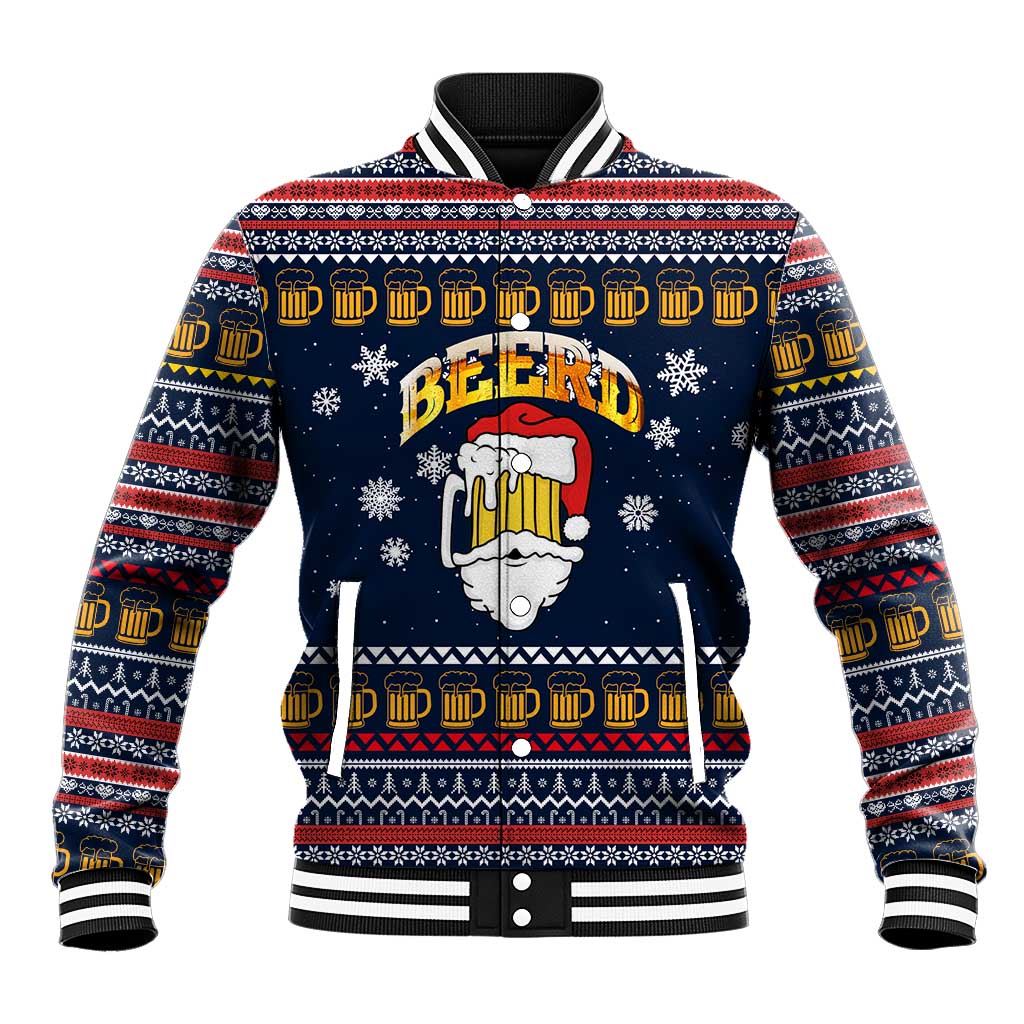 Santa Beerd Christmas Baseball Jacket Xmas Holiday Patterns - Wonder Print Shop