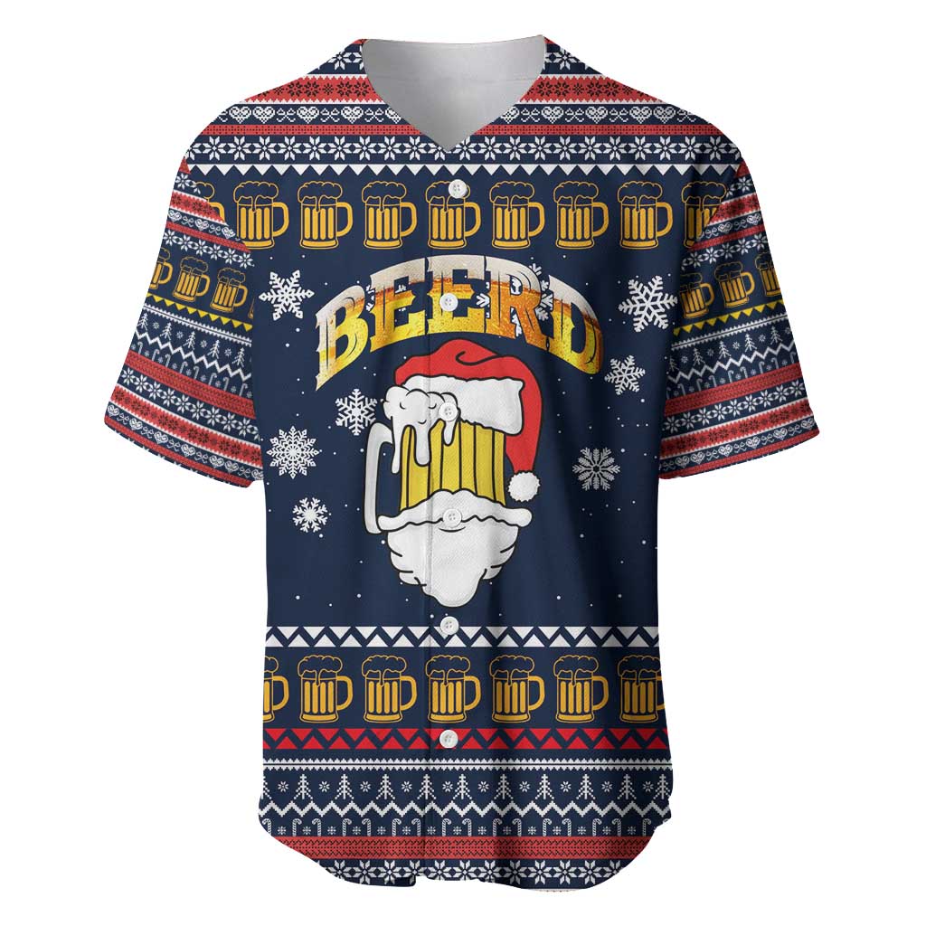 Santa Beerd Christmas Baseball Jersey Xmas Holiday Patterns - Wonder Print Shop