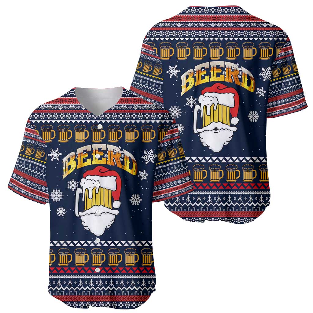 Santa Beerd Christmas Baseball Jersey Xmas Holiday Patterns - Wonder Print Shop