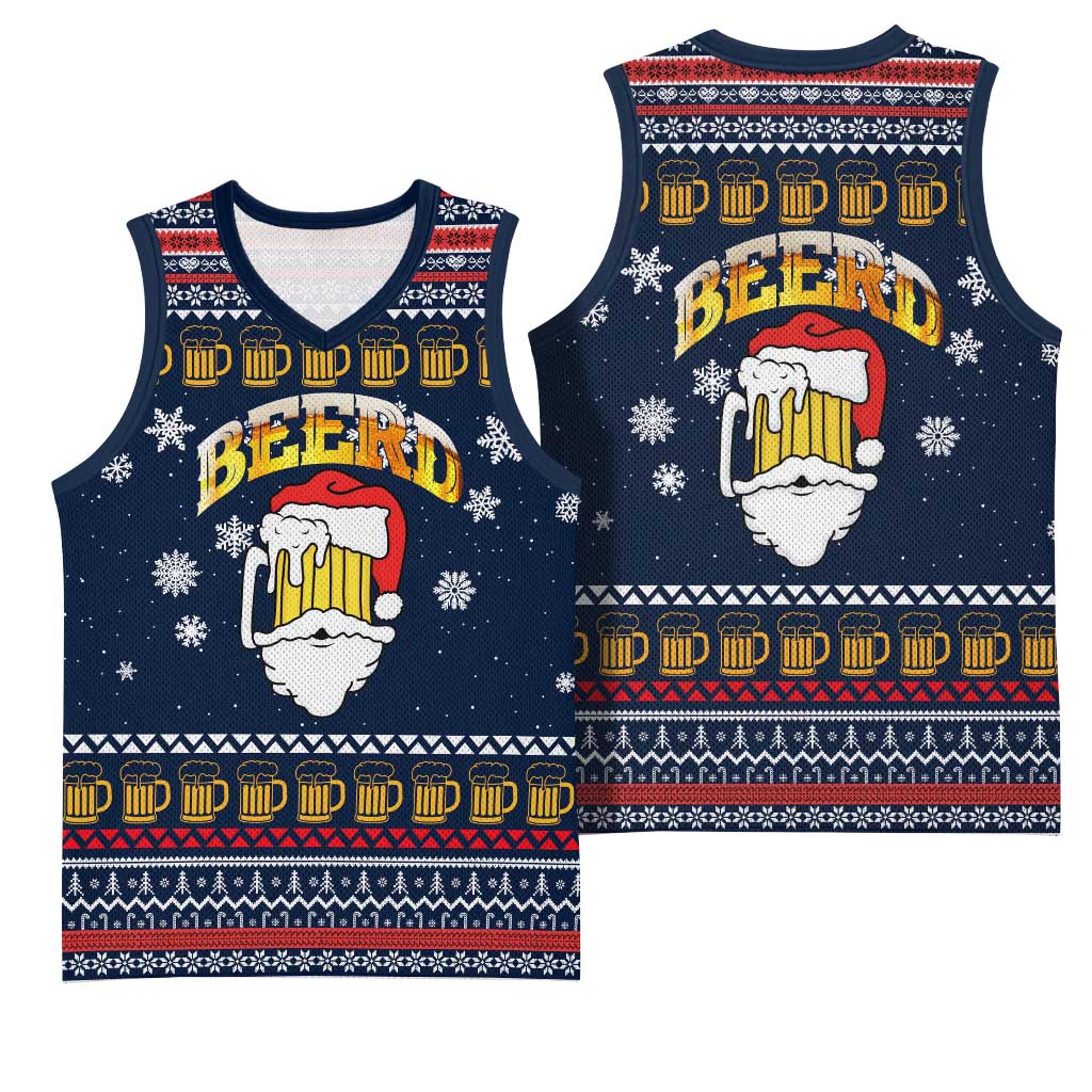 Santa Beerd Christmas Basketball Jersey Xmas Holiday Patterns - Wonder Print Shop