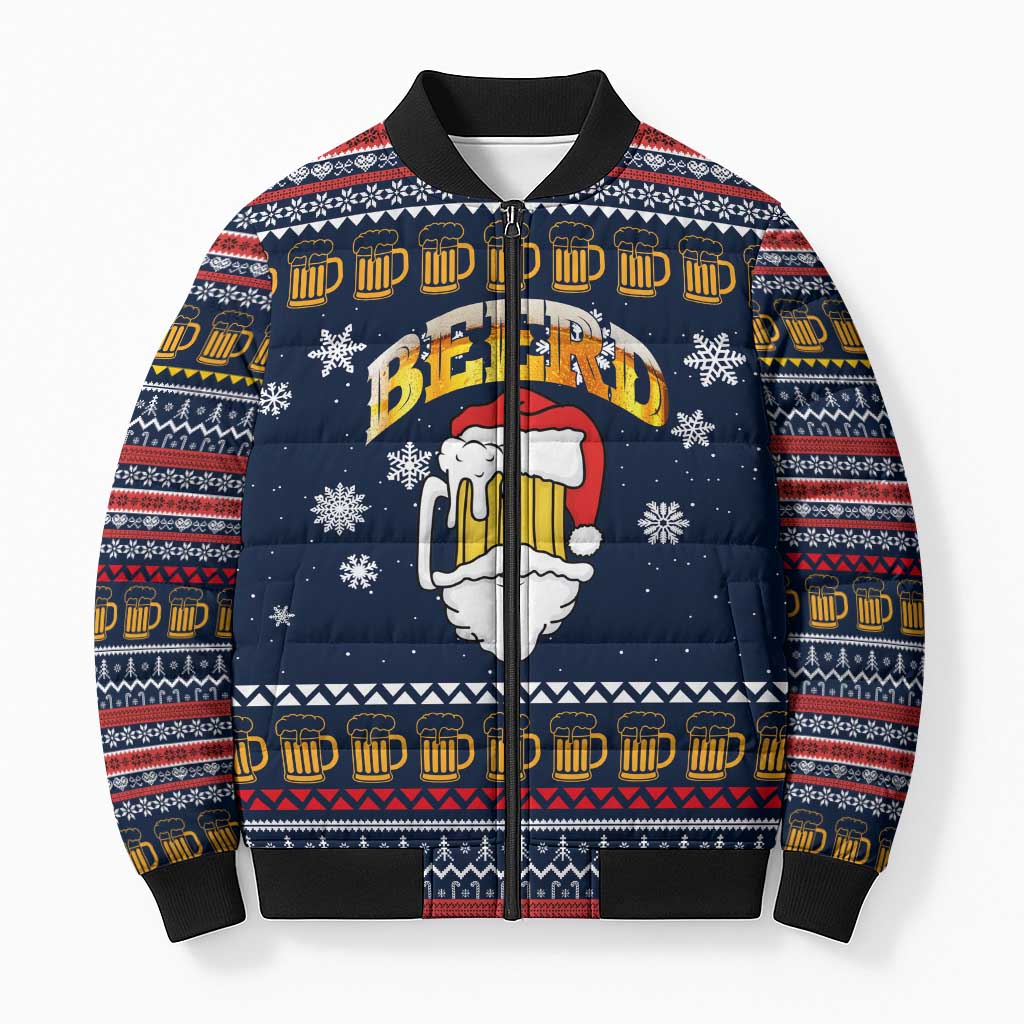 Santa Beerd Christmas Bomber Puffer Jacket Xmas Holiday Patterns - Wonder Print Shop