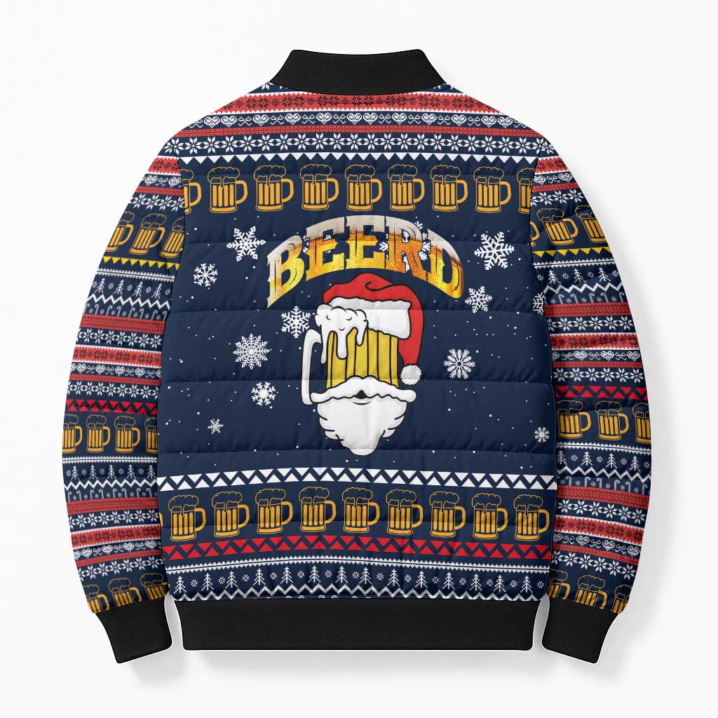 Santa Beerd Christmas Bomber Puffer Jacket Xmas Holiday Patterns - Wonder Print Shop