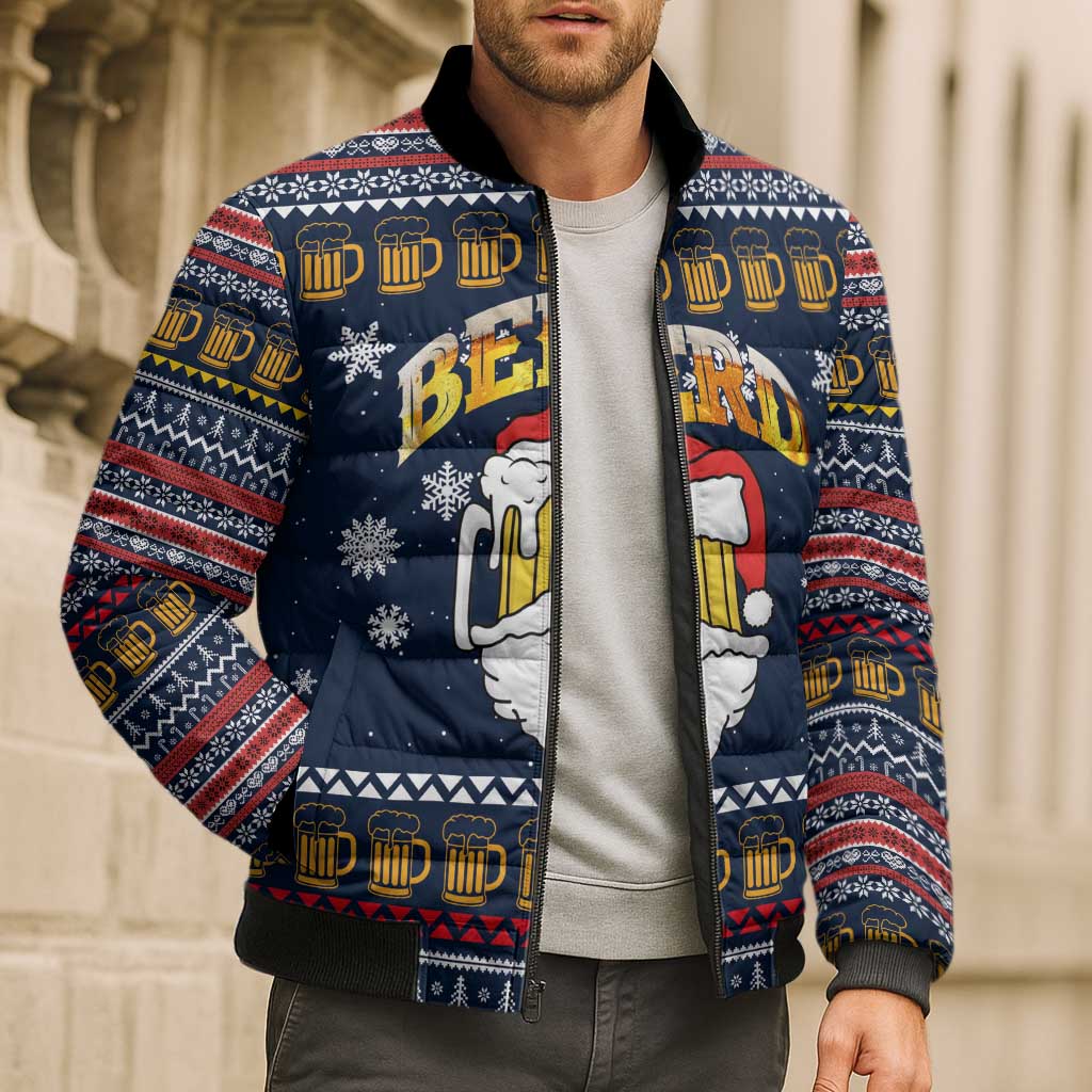 Santa Beerd Christmas Bomber Puffer Jacket Xmas Holiday Patterns - Wonder Print Shop