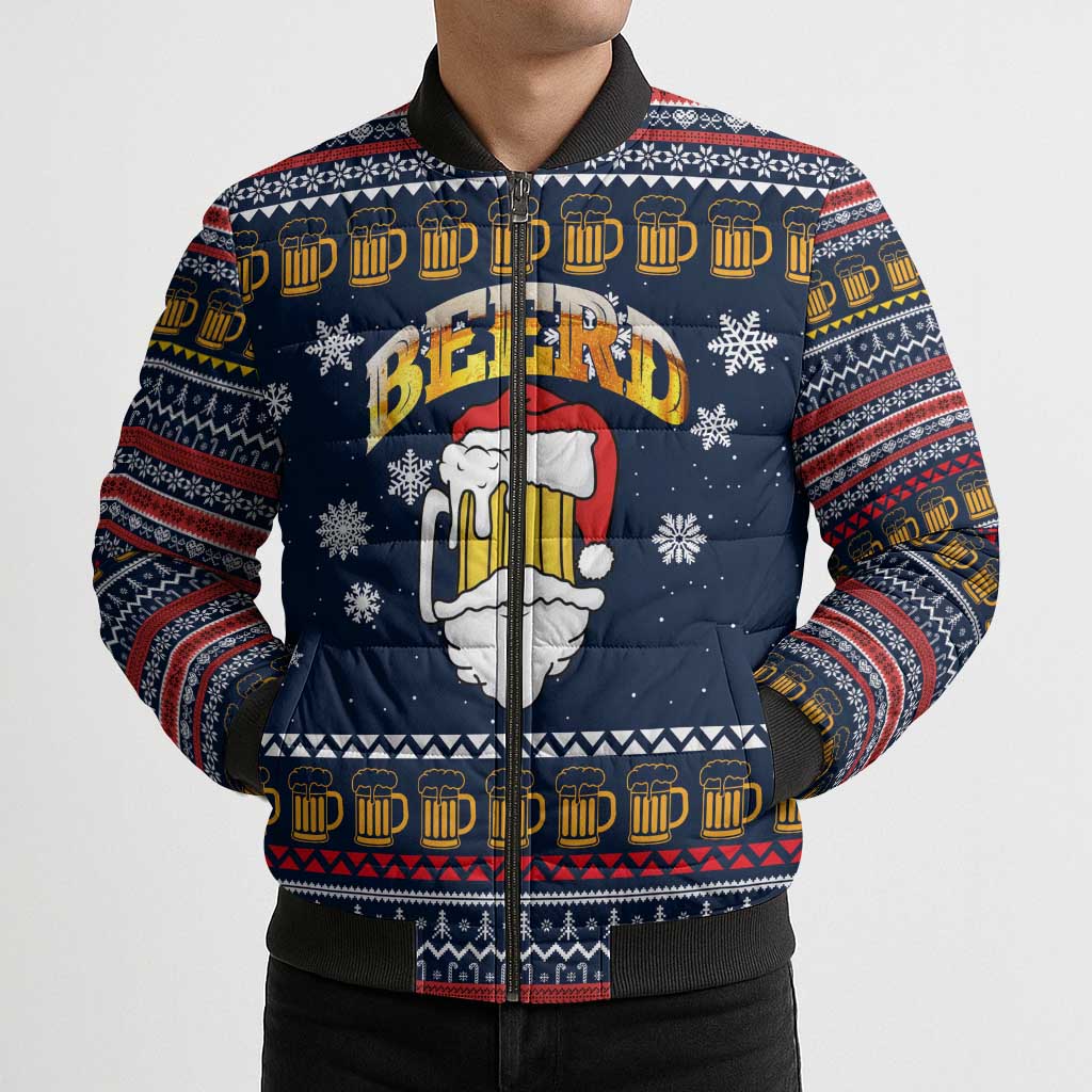 Santa Beerd Christmas Bomber Puffer Jacket Xmas Holiday Patterns - Wonder Print Shop