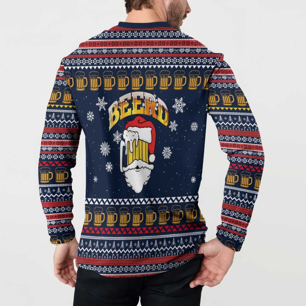 Santa Beerd Christmas Button Sweatshirt Xmas Holiday Patterns - Wonder Print Shop