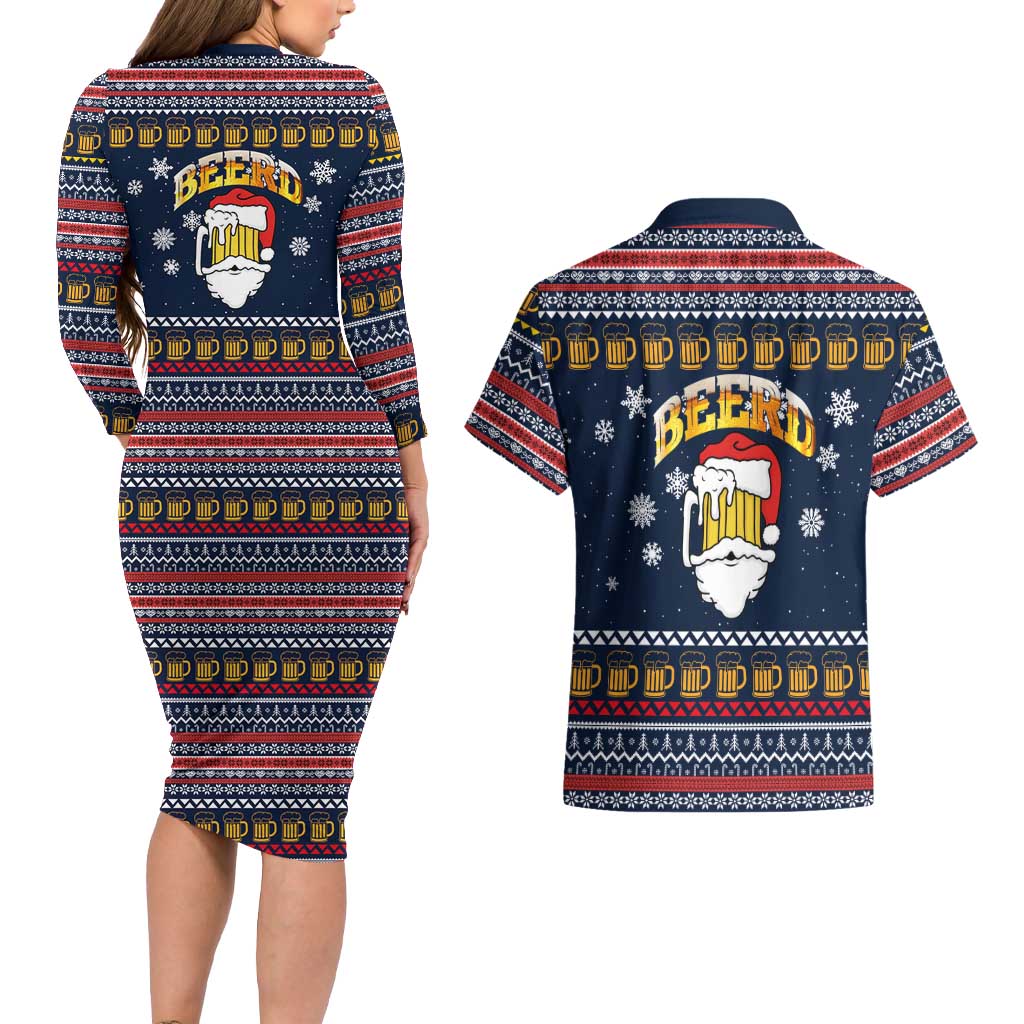 Santa Beerd Christmas Couples Matching Long Sleeve Bodycon Dress and Hawaiian Shirt Xmas Holiday Patterns - Wonder Print Shop