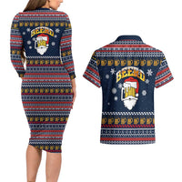 Santa Beerd Christmas Couples Matching Long Sleeve Bodycon Dress and Hawaiian Shirt Xmas Holiday Patterns - Wonder Print Shop