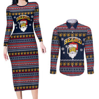 Santa Beerd Christmas Couples Matching Long Sleeve Bodycon Dress and Long Sleeve Button Shirt Xmas Holiday Patterns - Wonder Print Shop