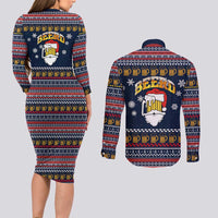 Santa Beerd Christmas Couples Matching Long Sleeve Bodycon Dress and Long Sleeve Button Shirt Xmas Holiday Patterns - Wonder Print Shop