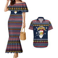 Santa Beerd Christmas Couples Matching Mermaid Dress and Hawaiian Shirt Xmas Holiday Patterns - undefined